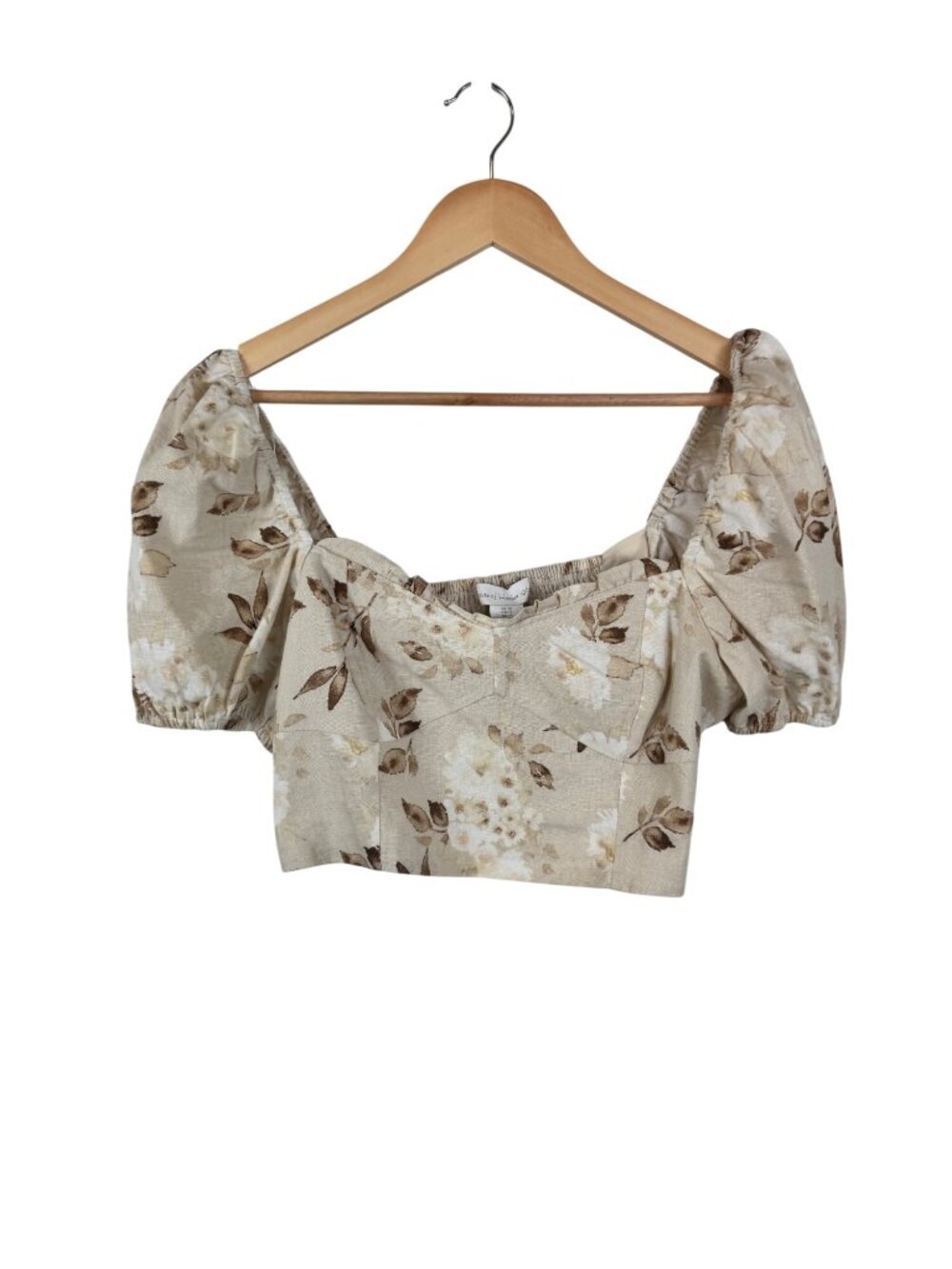 NEW House Of Harlow 1960 Samina Beige Puff Sleeve Floral Linen Blend Top US 10